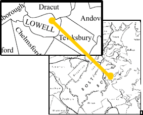 Map of Eastern Massachusetts with Inset of Lowell